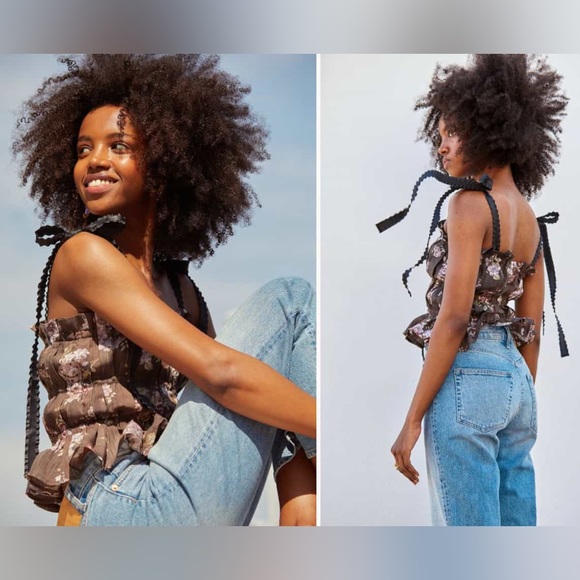 Like New Brock Collection x H&M Floral Ribbon Straps Corset Tank Top 🤎 - Picture 4 of 10